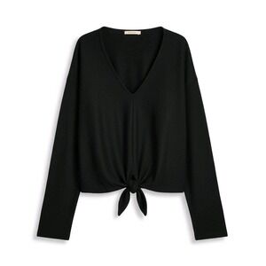 Madewell Texture &‎ Thread Wrap Tie Front Crop Top Black Long Sleeve Sz Large